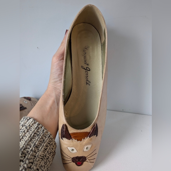 Vintage 80s Women's Cat Face Shoes Margaret Jerrold Patten Leather Flats Size 10 - Picture 7 of 14